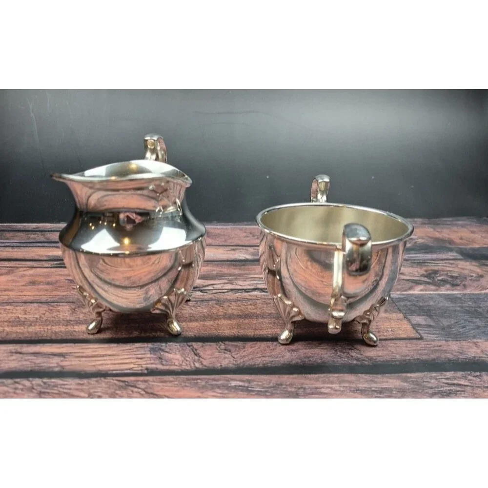 VTG Poole Silver Company 2500 Old English Style Footed Creamer & Open Sugar Bowl